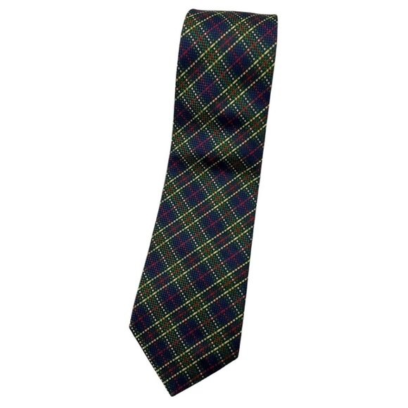 BREUER Men's 100% Silk Necktie LUXURY Tie Blue Green Tartan W:4" EUC